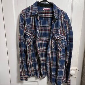 Raw Edge Multicolor Plaid Shirt Jacket